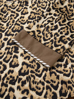 Leopard Collared 3/4 Sleeve Shirt and Loose Pants Two Piece Outfit Set
