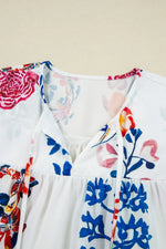 Printed Tie Neck 3/4 Sleeve Blouse