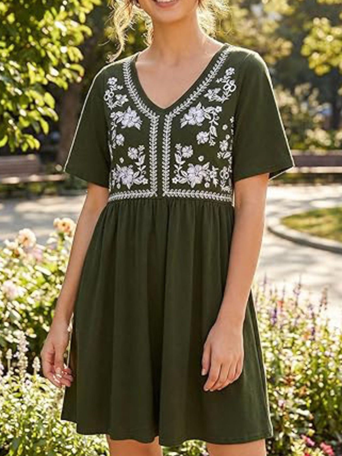 Floral Short Sleeve Flowy Mini Dress
