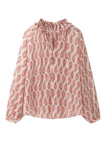 Paisley Print Frill Tie Neck Long Sleeve Blouse