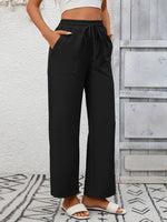 Casual Drawstring Wide Leg Pants
