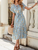 Floral Print Ruffle Hem Tie Front Midi Dress