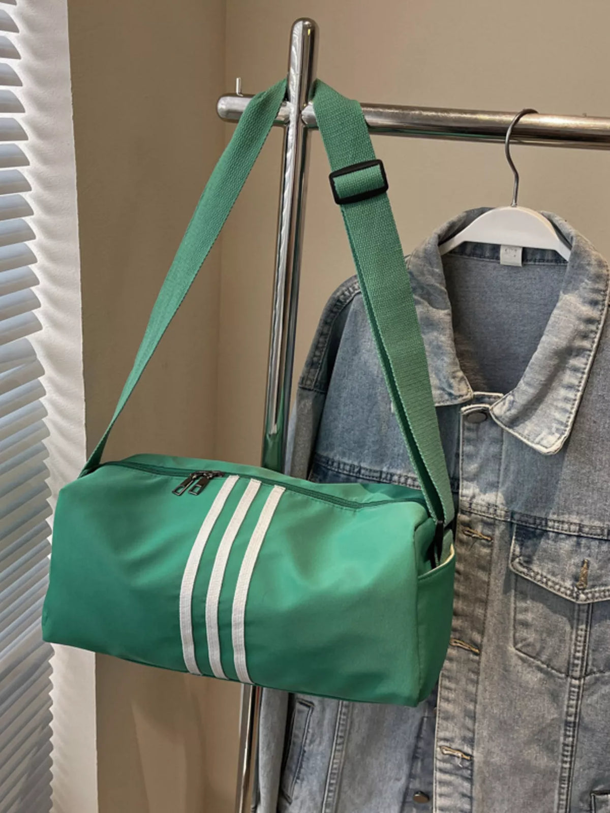 Striped Adjustable Strap Duffel Bag
