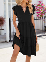 Ruffled Notched Tiered Midi Dress