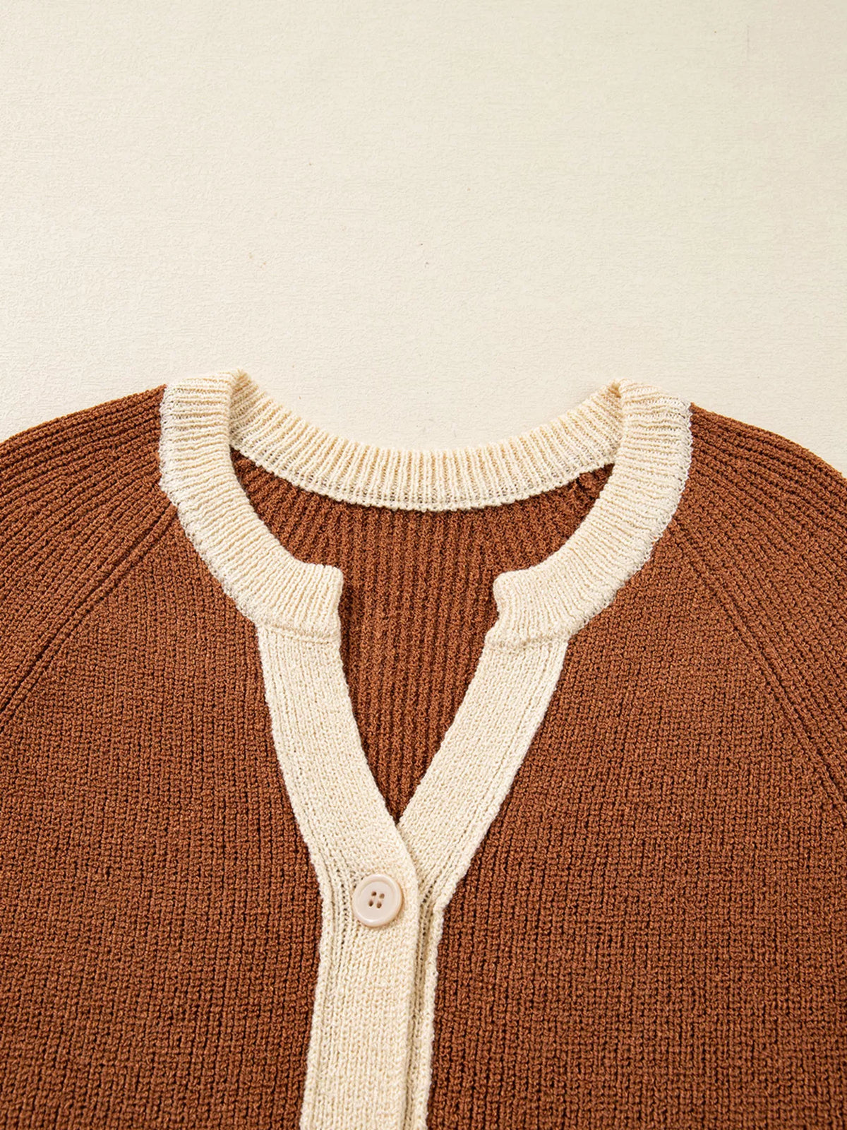 Contrast Knit V Neckline Cardigan
