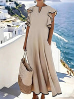 Ruffle Trim Notched Midi Dress