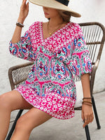Printed Tie Back Half Sleeve Mini Dress