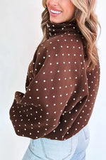 Polka Dot Print Metal Button Collar Casual Pullover Sweatshirt