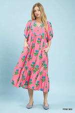 Umgee Floral Print Midi Dress