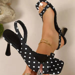 Polka Dot Open Toe Flare Heels Sandals