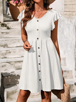 V-Neck Ruffled Cap Sleeve Dress