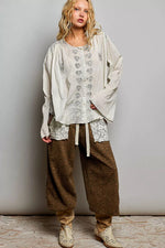 POL Embroidered Button Front Woven Shirt