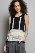 POL V-Neck Crochet Sweater Vest with Lace Trim