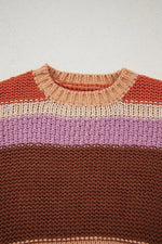 Colorblock Striped Round Neck Sweater