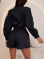 Zip-Up Crop Jacket and High-Waisted Shorts Set
