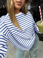Striped Round Neck Oversized Casual Sweatshirt