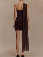 Asymmetrical One-Shoulder Ruched Mini Dress