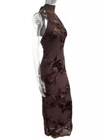 Floral Applique Halter Neck Maxi Dress