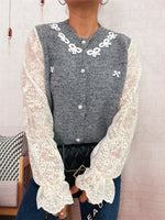 Lace Sleeve Button-Up Cardigan
