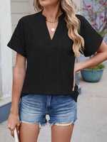 Eyelet Notched Short Sleeve Top