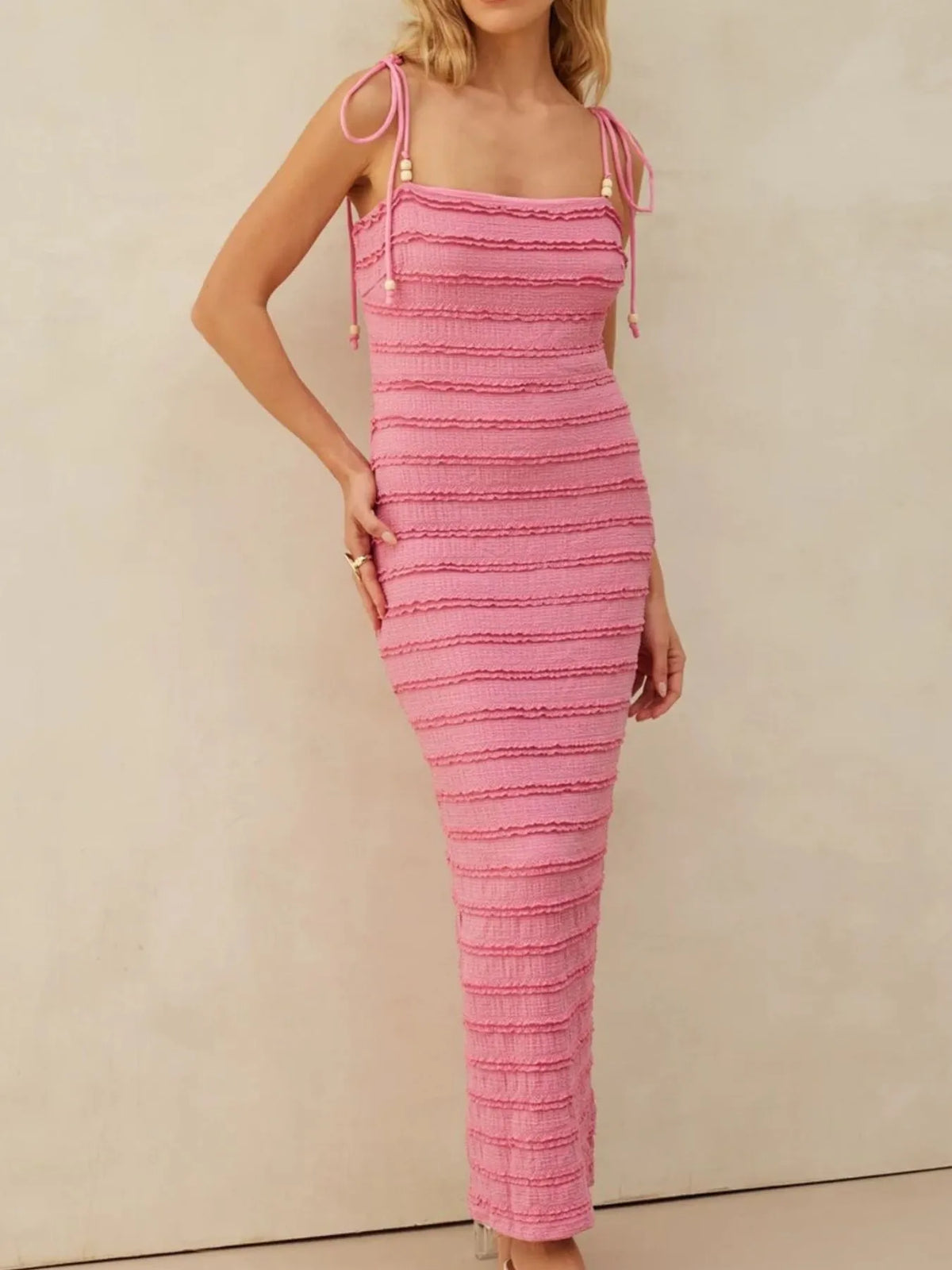 Frill Tie-Shoulder Maxi Dress
