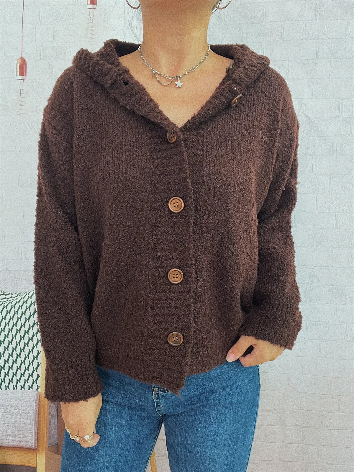 Cozy Button-Up Hooded Cardigan