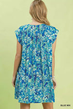 Umgee Tropical Floral Flutter Sleeve Swing Dress