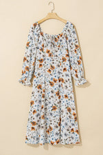 Floral Print Flounce Sleeve Midi Dress