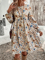Floral Print Ruffle Hem Long Sleeve Casual Dress