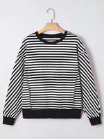 Stripe Exposed Seam Drop Shoulder Casual Pullover Top