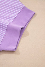 Stripe Dolman Sleeve Polo Shirt and Drawstring Shorts Set