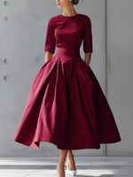 Round Neck A-Line Midi Dress