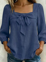 Full Size Bow Front Square Neck Blouse Plus Size