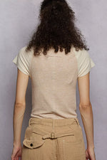 POL Outseam Detail Ribbed T-Shirt with Contrast Color Sleeves
