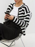 Striped Button-Down Knit Cardigan
