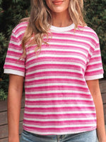Textured Knit Short Sleeve Crossed Detail Tee