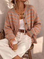 Striped Button-Down Knit Cardigan