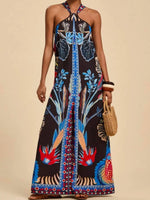 Printed Halter Wide-Leg Jumpsuit