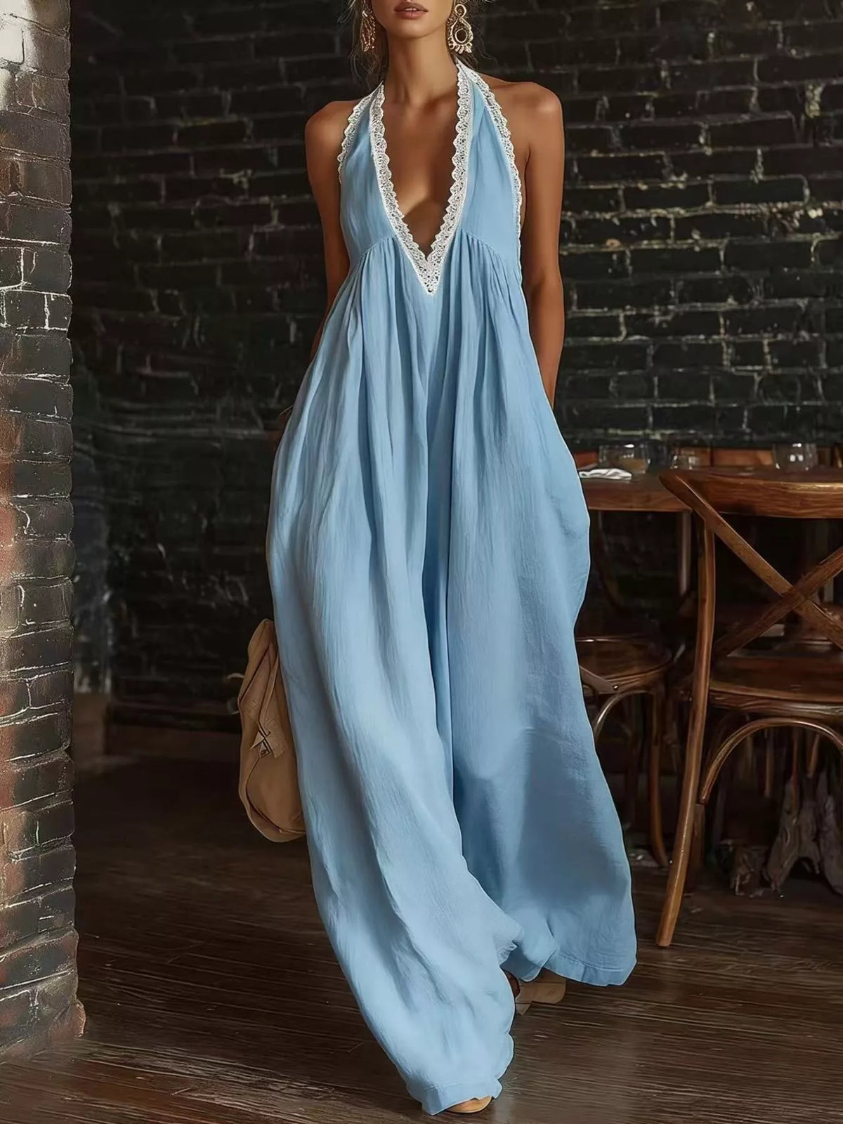 Full Size Lace Trim Wide-Leg Jumpsuit Plus Size