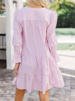 Striped Tiered Flounce Sleeve Shirt Dress