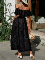Ruched Off Shoulder Short Sleeve Midi Dress