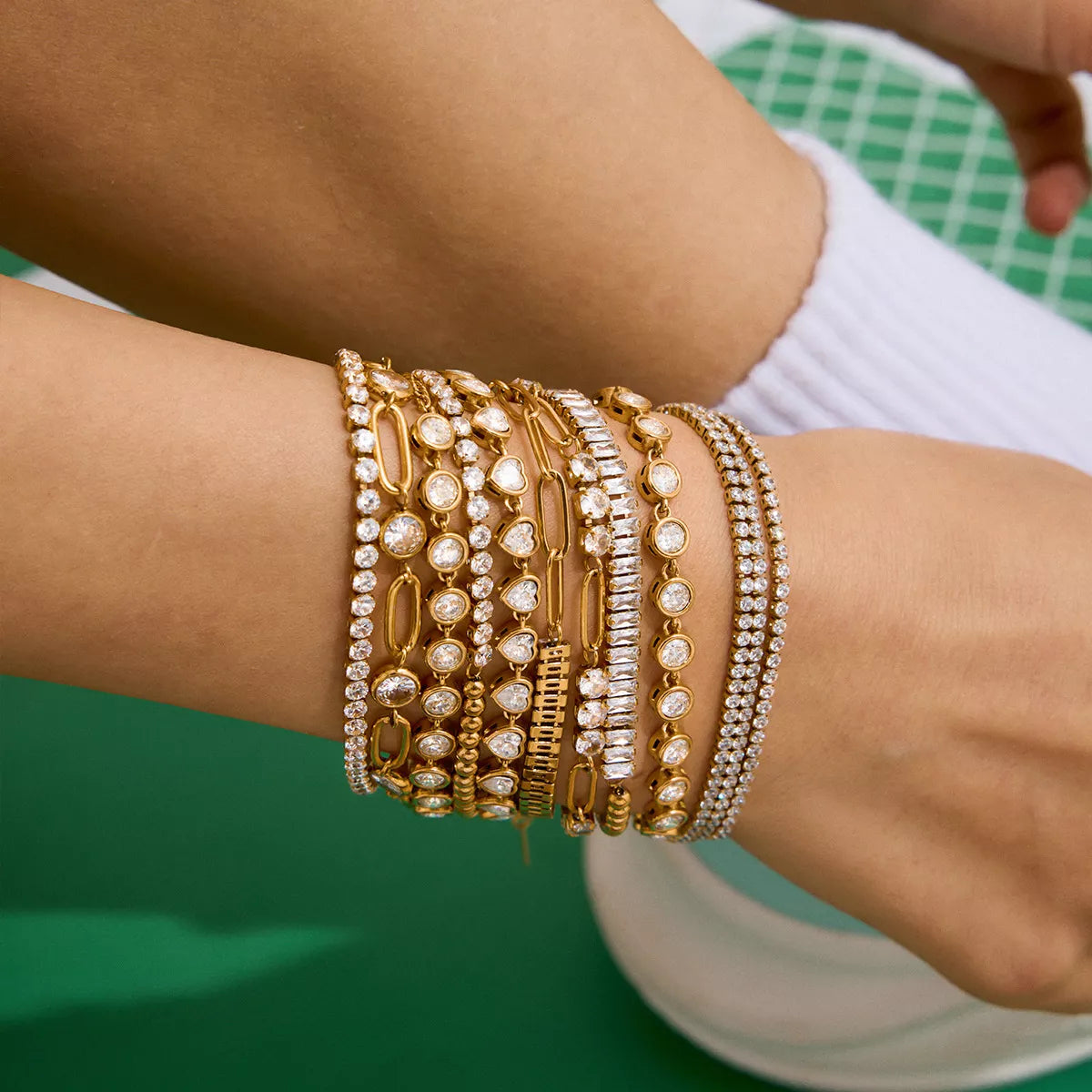 18K Gold-Plated Stainless Steel Rhinestone Chain Bracelet