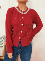 Pearl Detail Button-Front Cardigan