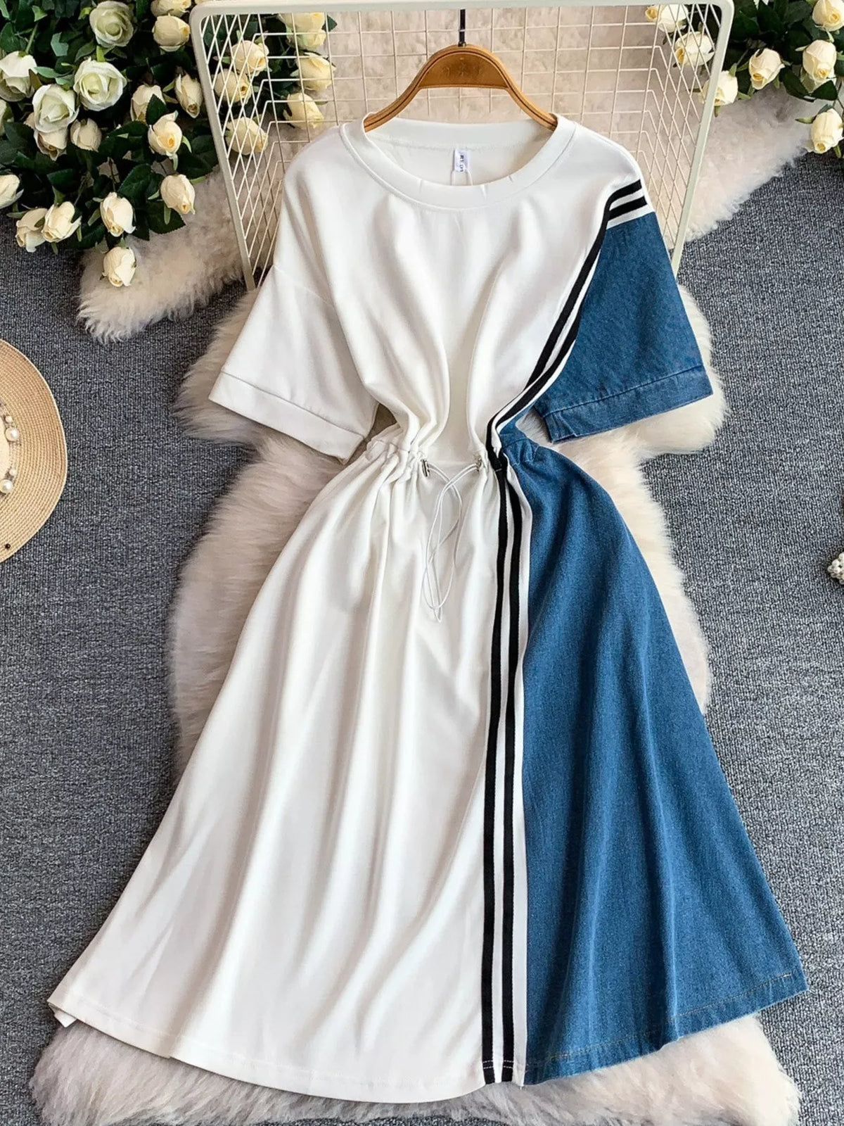 Color Block Short Sleeve Casual Dress