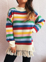 Tassel Rainbow Striped Long Sleeve Sweater