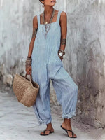 Full Size Striped Square Neck Wide Leg Jumpsuit Plus Size
