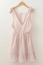 Embroidered Eyelets Ruffled Hem Sleeveless Mini Dress