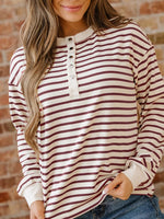 Striped Drop Shoulder Long Sleeve Henley Top