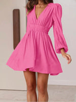 V-Neck Long Sleeve Mini Dress