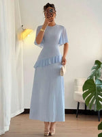 Ruffled Round Neck Flutter Sleeve Dress
